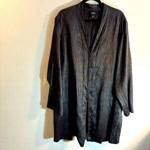 EILEEN FISHER Sz 2X Tunic Top Buttoned Pockets Silk Wool Blend Metallic Sheen